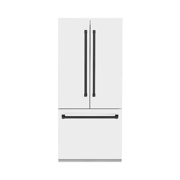 ZLINE Kitchen and Bath Autograph Edition 36 in. 3-Door French Door Refrigerator with Matte Black Handles and White Matte Panels