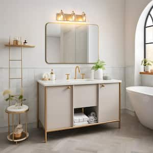 22 in. 3-Light Gold Bath Vanity Light with Bell Clear Glass Shades Modern Powder Room Wall Light, LED Bulb Compatible