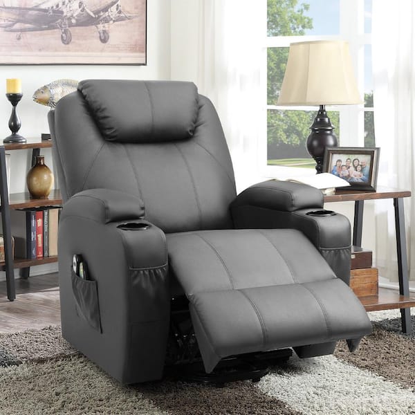 Homall Electric Lift Assist Recliner Chair Modern Single Sofa Seat with  Heated Ergonomic Massage Chair with Drink Holders For Living Room Chair  (Black) 