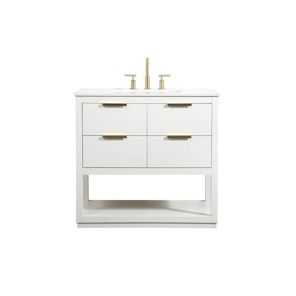 Unbranded Simply Living 36 in. W x 22 in. D x 34 in. H Bath Vanity in White with Calacatta White Engineered Marble Top