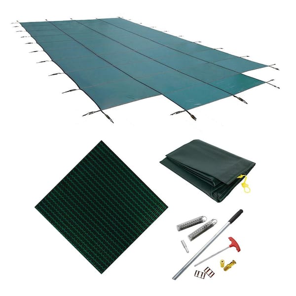 Blue Wave 18 ft. x 36 ft. Rectangular Green In-Ground Safety Pool Cover with 4 ft. x 8 ft. Center Step