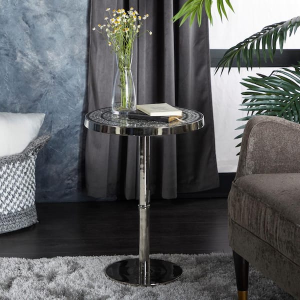 Litton Lane 16 in. Silver Round Aluminum End Table