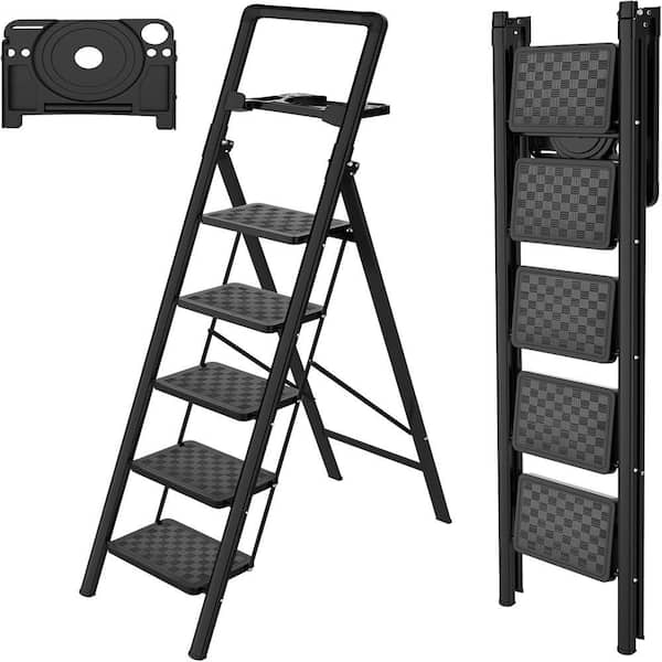 Unbranded Step Ladder Folding Step Stool, Portable Sturdy Steel Ladder  Stool for Adults with Wide Pedals, Reach,45ft,Aluminum EEEElsa139
