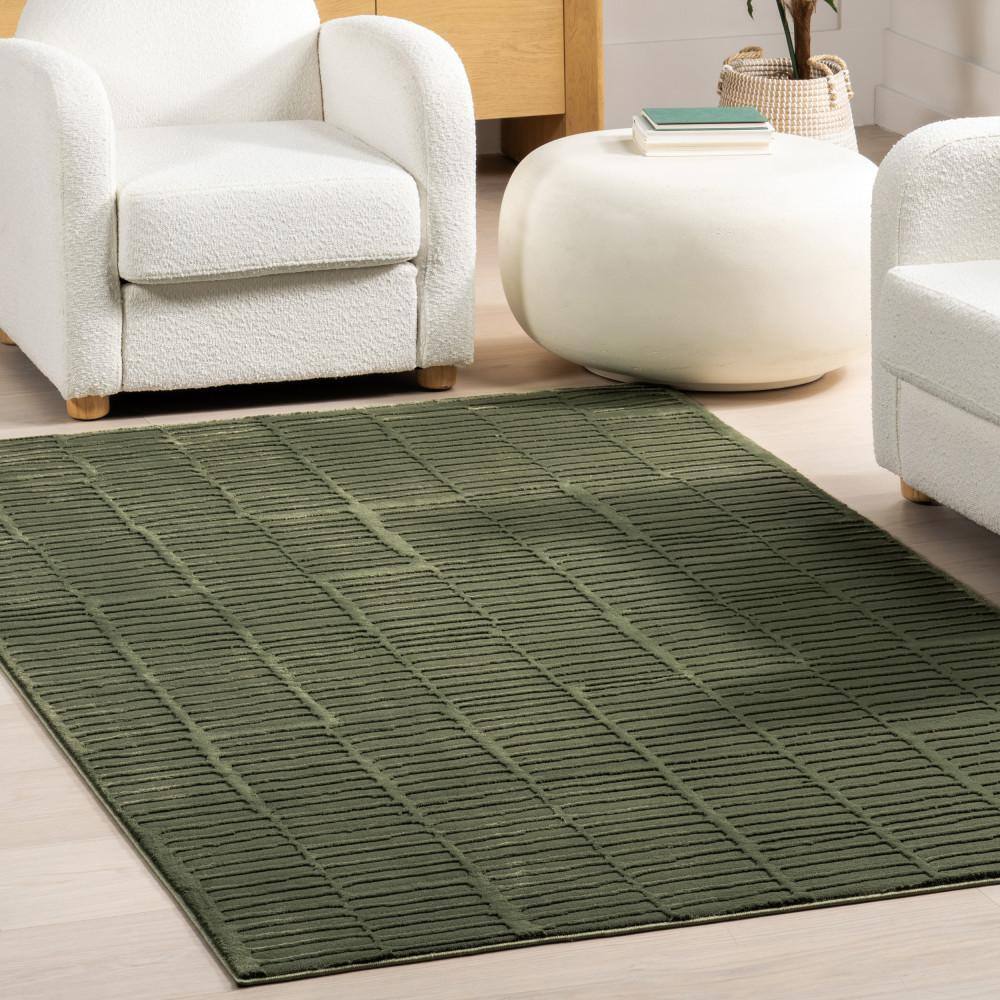 Kailani Green Geometric Machine Washable 3' x 5' Area Rug