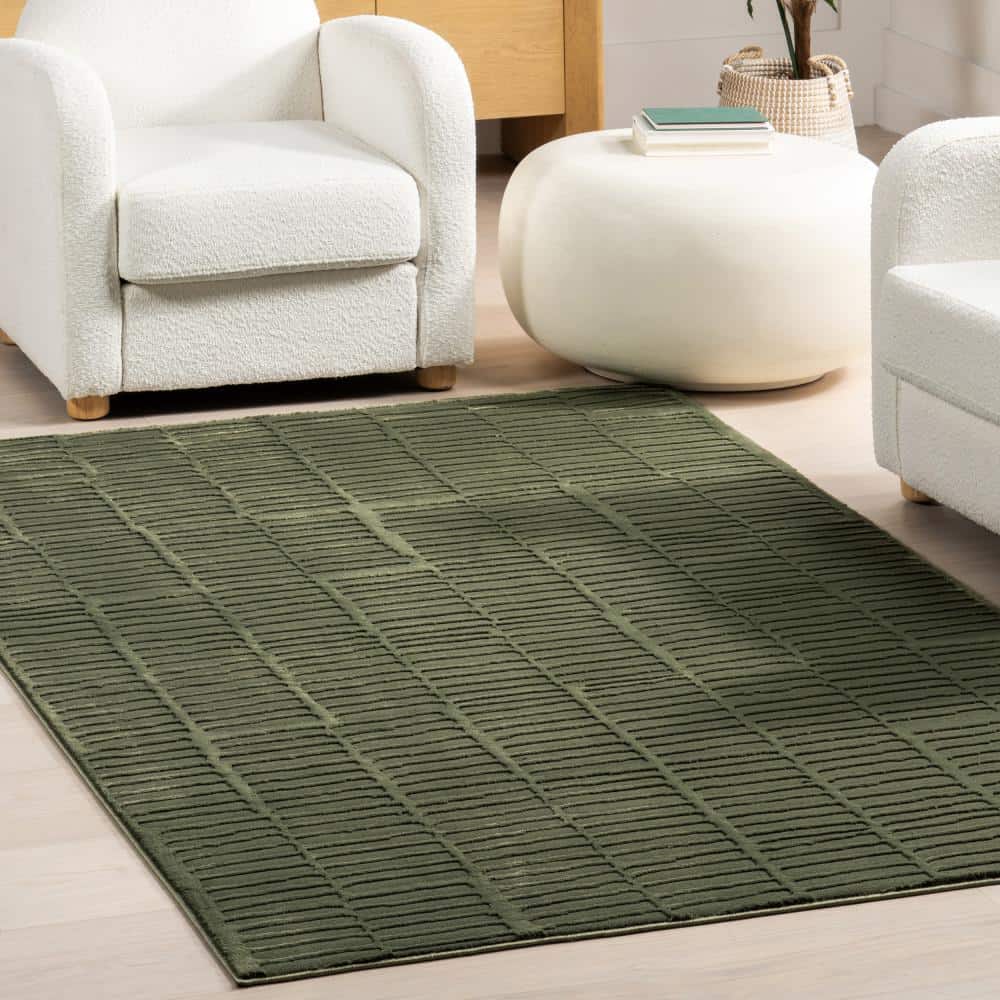 Kailani Green Geometric Machine Washable Synthetic Area Rug, 9' x 12'