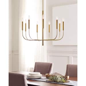 Brianna 9-Light Burnished Brass Minimalist Modern Hanging Candlestick Chandelier with Swivel Canopy