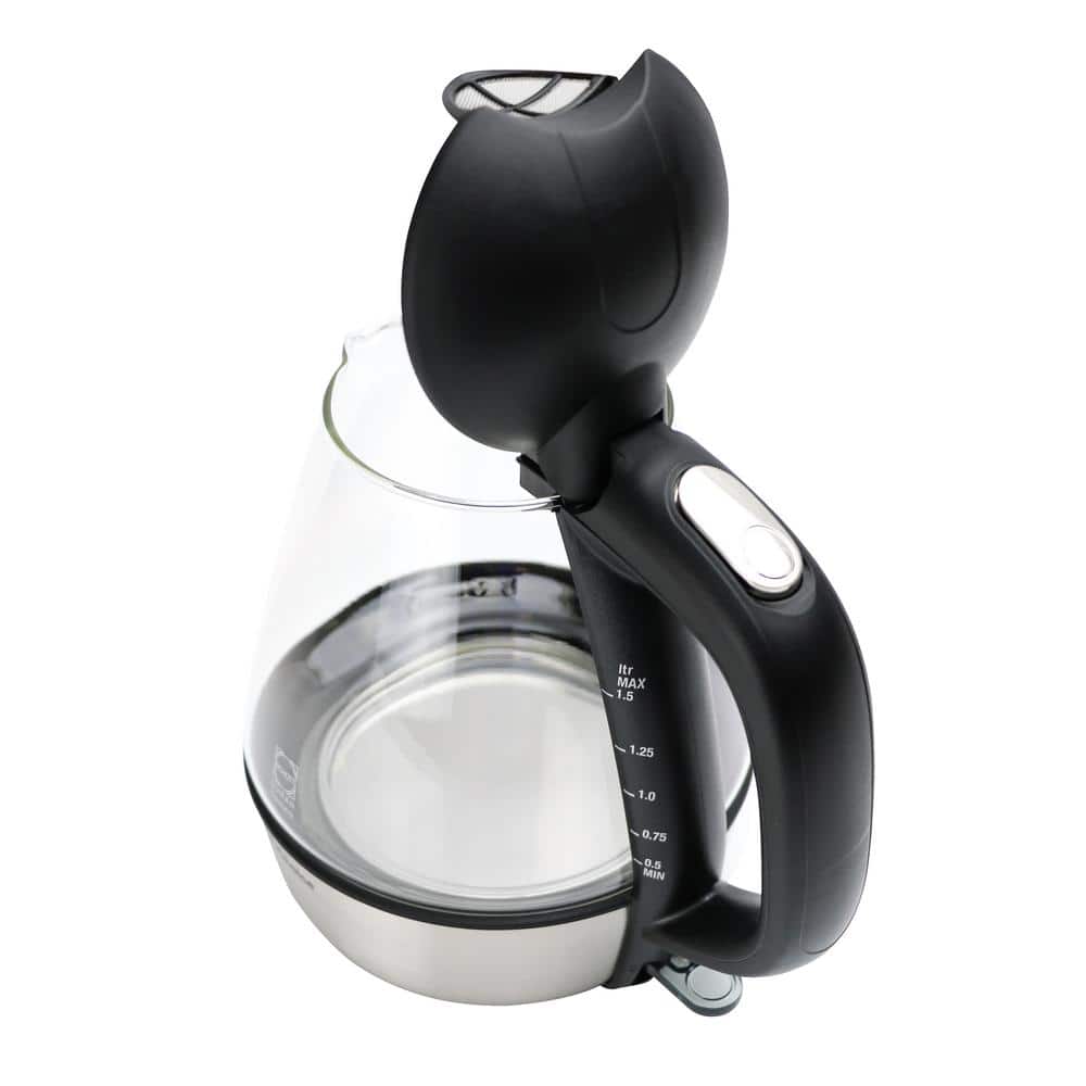 1.6 Qt Brushed Stainless Steel and Glass Cordless Electric Kettle