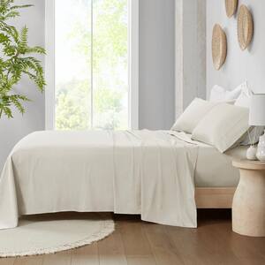 300-Thread Count Organic 4-Piece Ivory Cotton Queen Deep Pocket Sheet Set