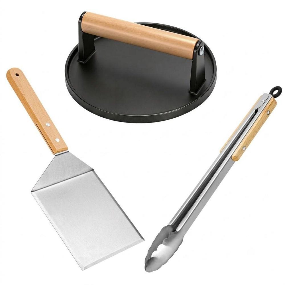 3 Piece Black Finish Smash Burger Press Kit with Extra Wide Spatula and Grill Tongs for Griddle and Steak price history on PriceWatchPro