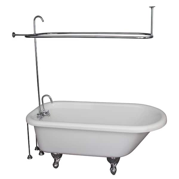 5 ft. Acrylic Ball and Claw Feet Roll Top Tub in White with Polished Chrome Accessories
