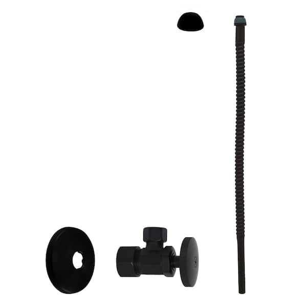 Westbrass 5/8 in. x 3/8 in. OD x 15 in. Corrugated Riser Supply Line Kit with 1/4-Turn Round Handle Angle Valve, Matte Black