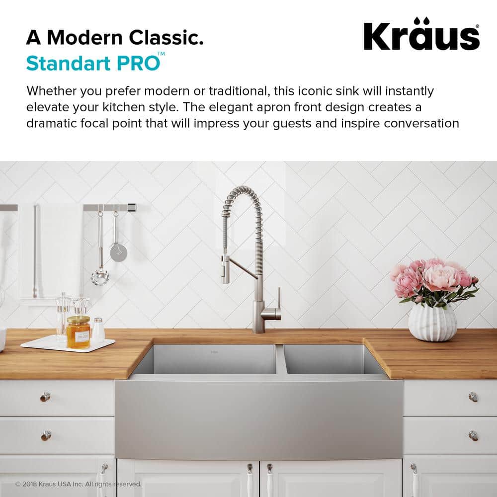 36-Inch Satin Stainless Steel Double Bowl Farmhouse Kitchen Sink