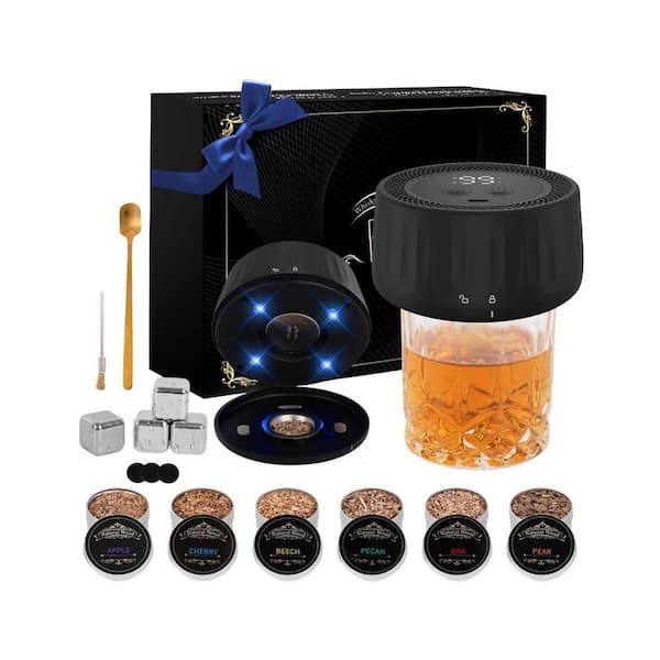 Kit Black Stainless Steel Bar Tool Kitchen Smoker Electric Whiskey Smoker with LED, 6 Wood Chip Flavors