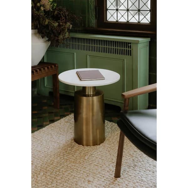 NADAAL STUDIOS Lyris 18 in. x 18 in. x 20 in. Round Luxe Marble-Top Gold Accent Table