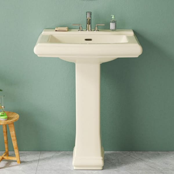 19.5 in. D x 26.25 in. W Rectangular Vitreous China Bathroom Pedestal Sink in Bone with 4 in. Centerset Faucet Holes