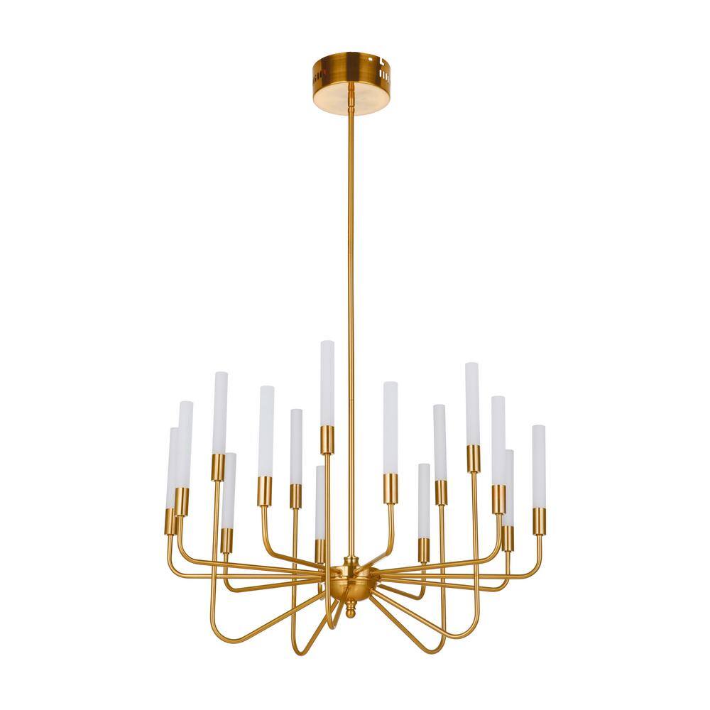 Satin Brass 15-Light LED Cylinder Chandelier