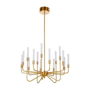 Valdi 15-Light Dimmable Integrated LED Satin Brass Finish Transitional Chandelier for Kitchen/Dining/Foyer
