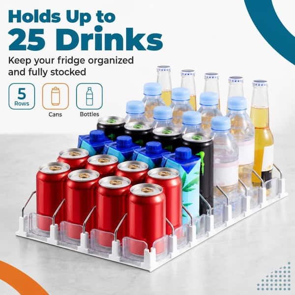 Wudkey 5-Piece White Drink Organizer for Fridge Holds up to 25-Cans, Automatic Soda Soft Drink Dispenser for Refrigerator