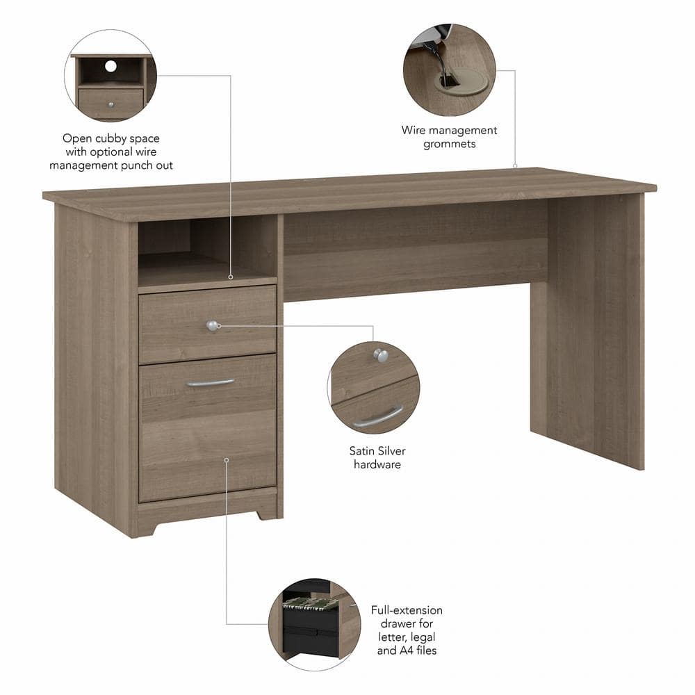 Ash Gray Contemporary 60" Home Office Desk with Drawers