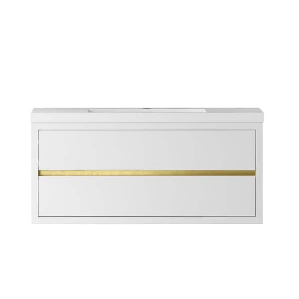48 in. Wall-Mounted Glossy White Bath Vanity with Glossy White Solid Surface Top Assembled