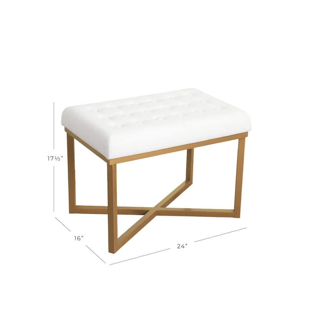Luxurious Beige Velvet Tufted Ottoman with Gold Metal Base