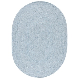 Braided Turquoise 5 ft. x 7 ft. Oval Speckled Solid Color Area Rug