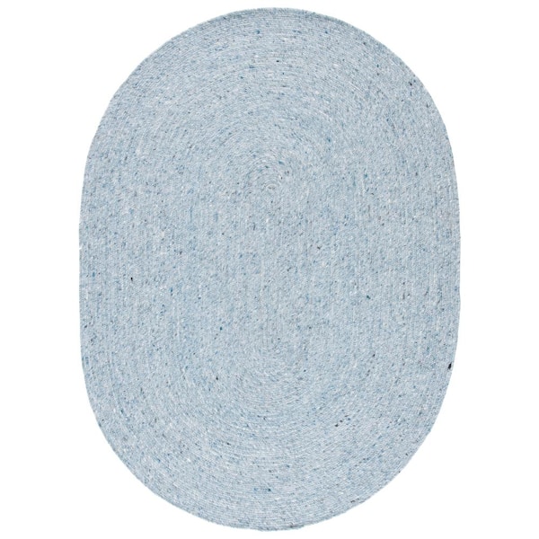 SAFAVIEH Braided Turquoise 6 ft. x 9 ft. Oval Speckled Solid Color Area Rug
