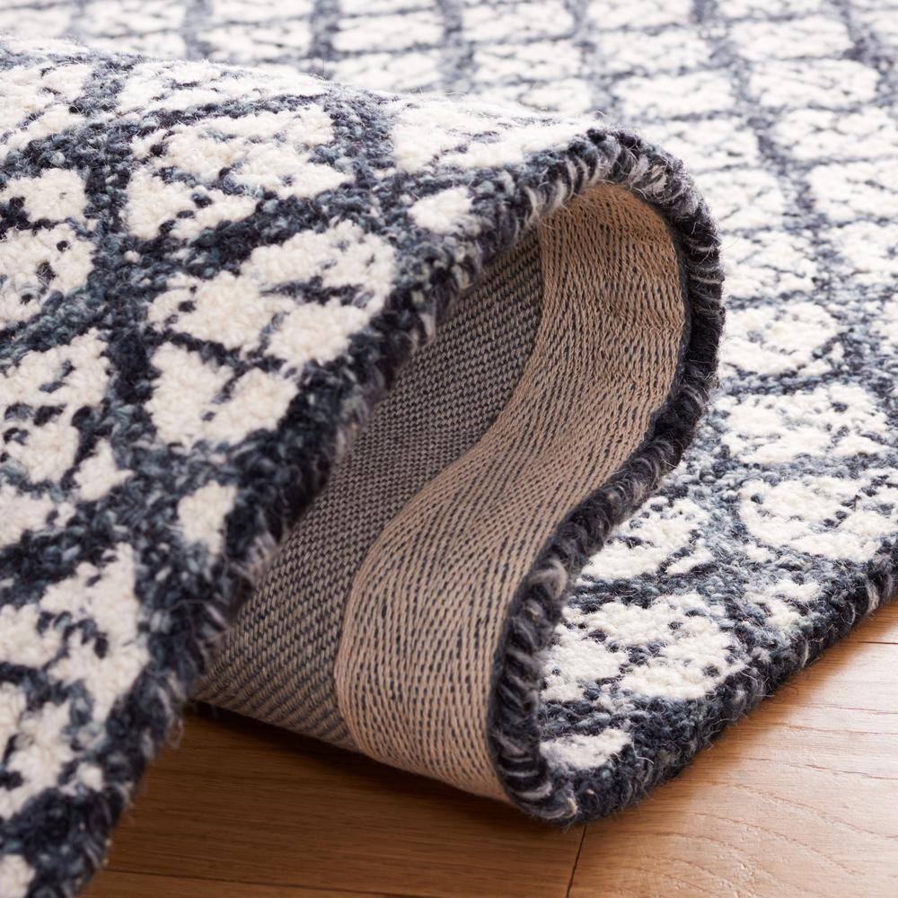 Ivory and Navy Abstract Hand-Tufted Wool Area Rug, 8' x 10'