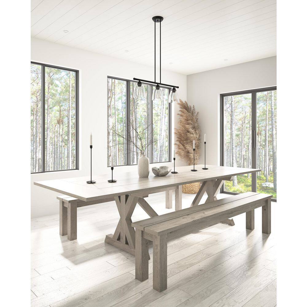 Farmhouse 3-Light Black Metal and Clear Glass Tiered Kitchen Island Pendant