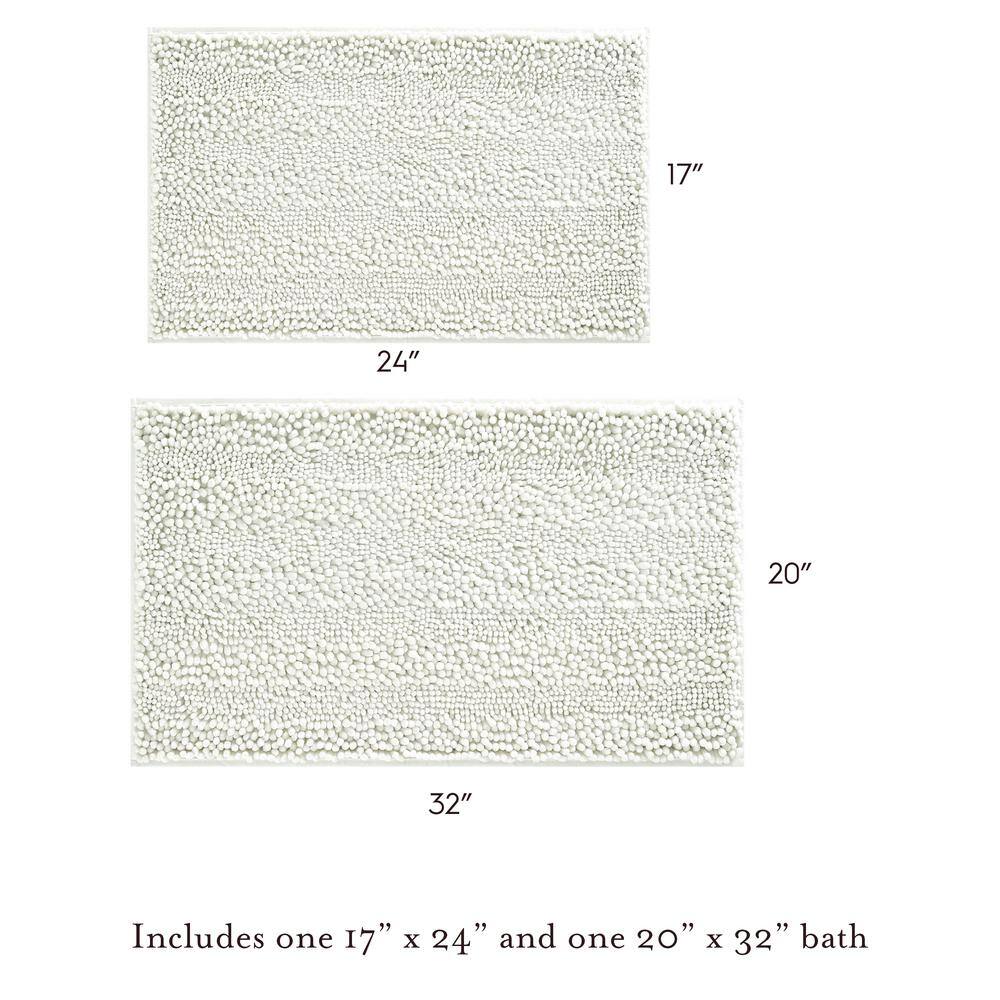 White Chenille Non-Slip Bath Mat Set of 2