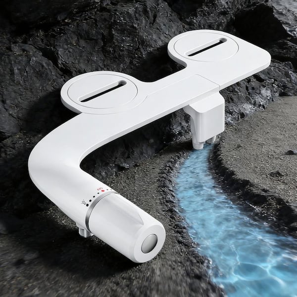 Ultra-Thin Non-Electric Attachable Bidet System Bidet Attachment Dual Nozzle with Protective Nozzle Door in White