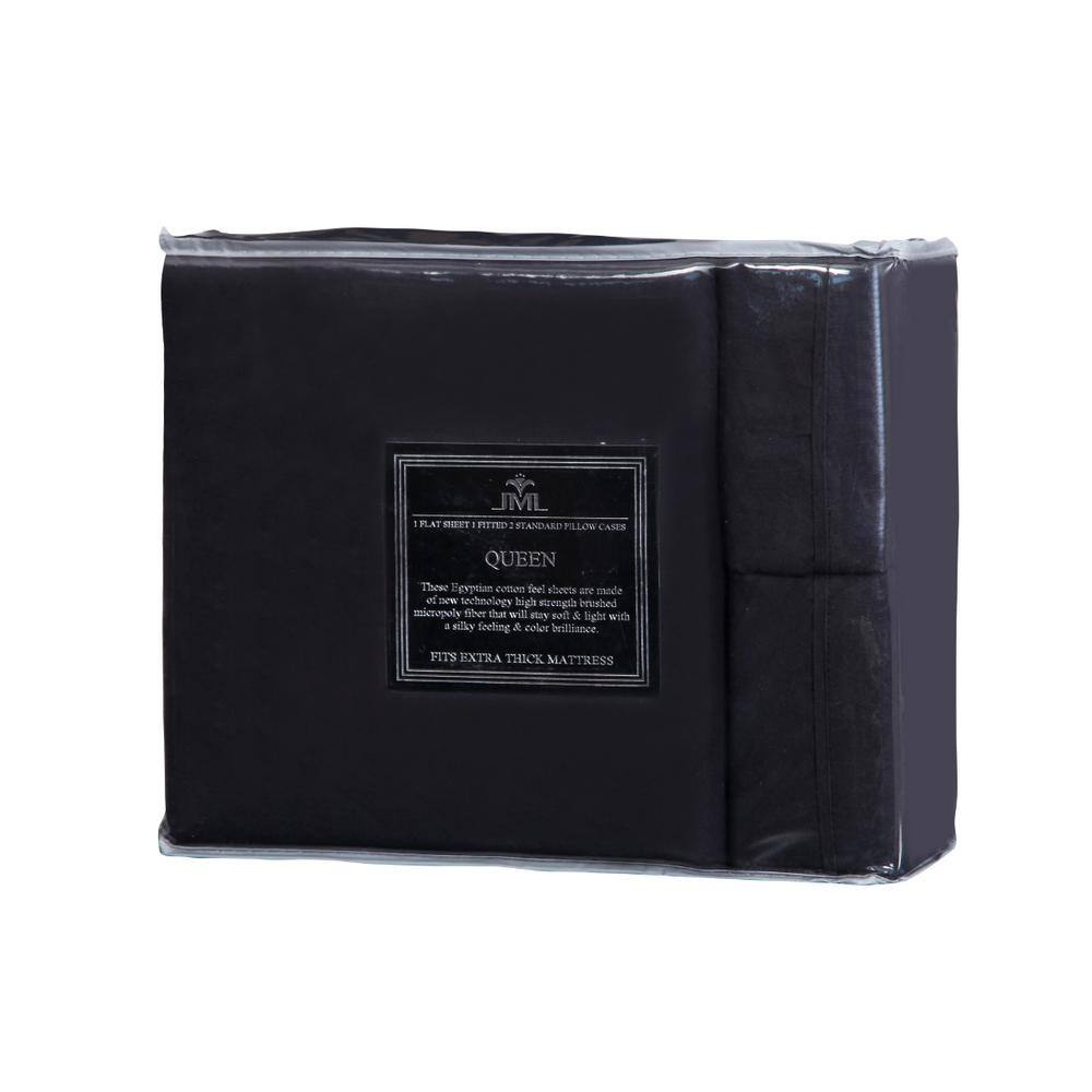 Full Black Microfiber 4-Piece Solid Sheet Set