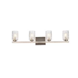 Home Living 32 in. 4-Light Satin Nickel Vanity Light with Glass Shade