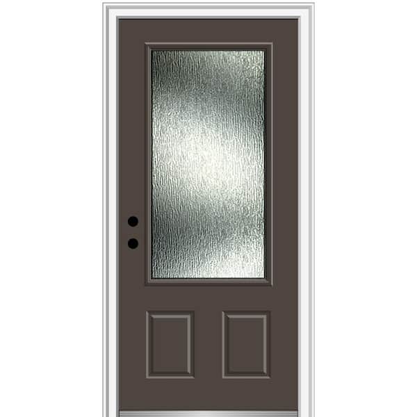 MMI Door Rain Glass 36 in. x 80 in. Right-Hand Inswing 3/4 Lite 2-Panel Painted Brown Prehung Front Door on 6-9/16 in. Frame