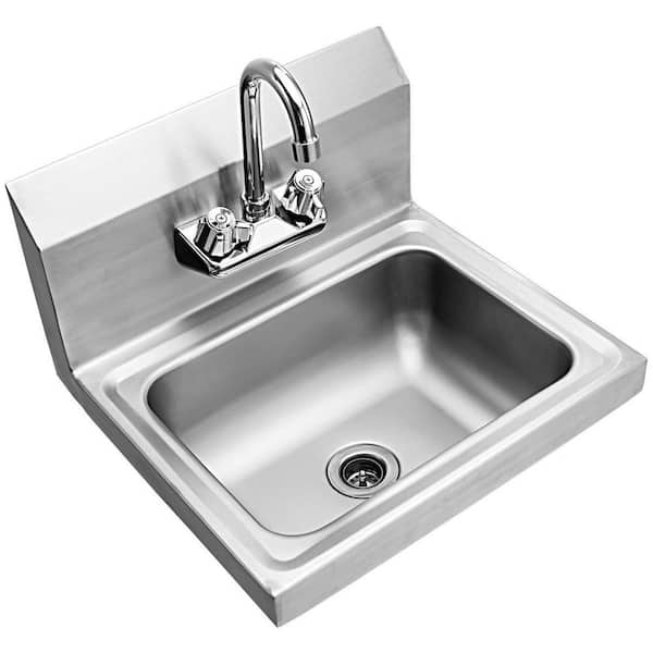WELLFOR 17 in. Wall Mount Stainless Steel 1-Compartment Commercial Hand Wash Sink with Faucet