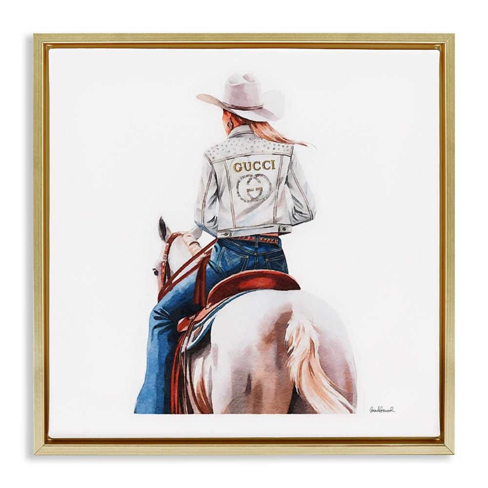 Glitzy Cowgirl White Horse by Amanda Greenwood Gold Floater Frame People Graphic Art Print 25 in. x 25 in. price history on PriceWatchPro