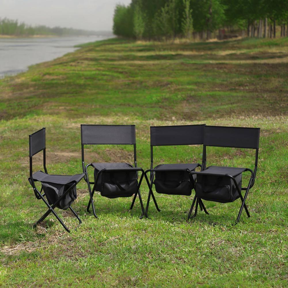 Grey 4-piece Metal Folding Outdoor Lounge Chair with Storage Bag, Portable 