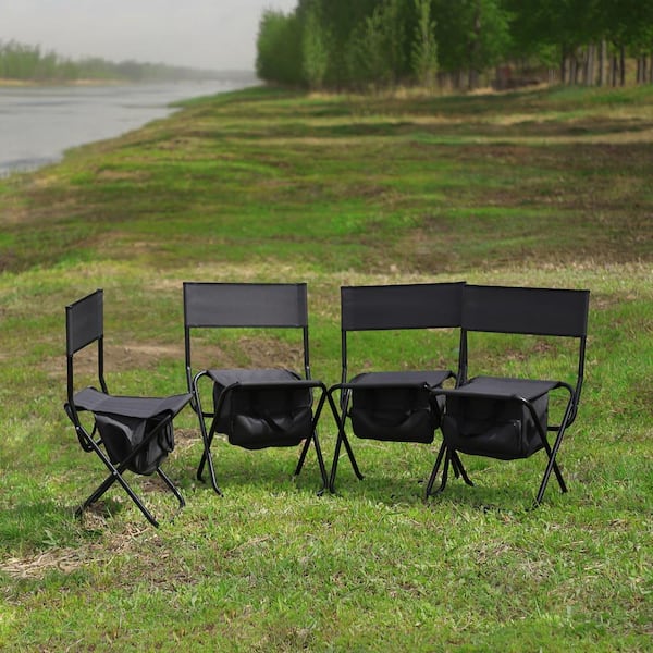 Unbranded Grey 4-piece Metal Folding Outdoor Lounge Chair with Storage Bag, Portable Chair for Indoor, Camping, Picnic, Fishing