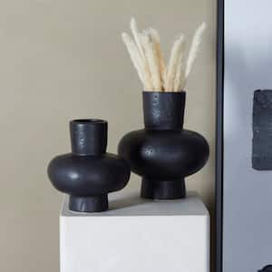 11 in., 9 in. Black Gourd Style Ceramic Decorative Vase (Set of 2)
