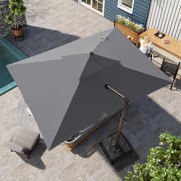 Pellebant Double Top 13 ft. x 10 ft. Rectangular Heavy-Duty 360-Degree Rotation Cantilever Patio Umbrella in Dark Gray