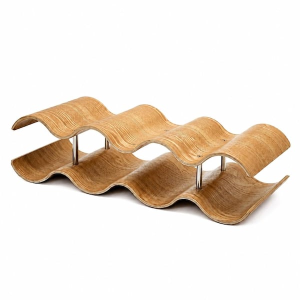 2-Tier Wooden Wine Rack for 7 Bottles, Freestanding Countertop or Cabinet Storage with Natural Wood Grain