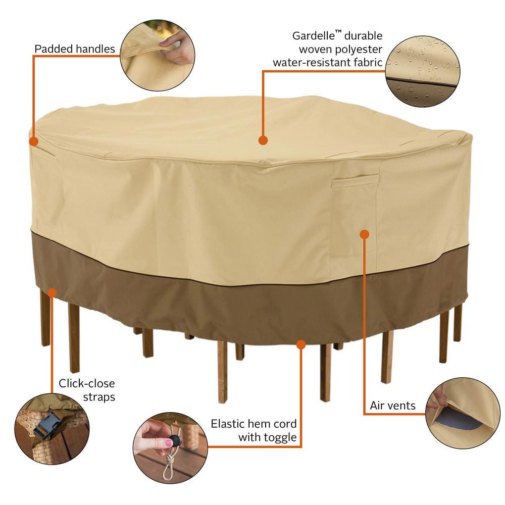 Tan and Brown Water-Resistant Patio Table and Chair Set Cover