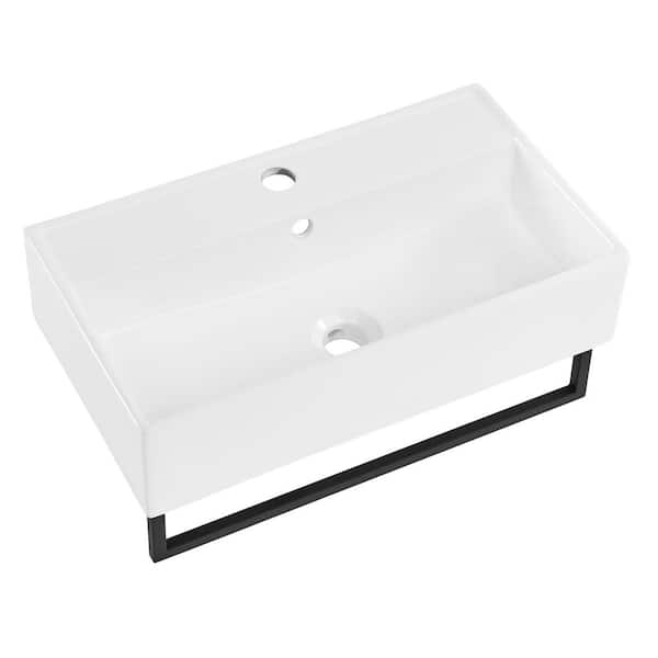 Claire 22 in. Wall Mount Bathroom Sink with Black Towel Bar
