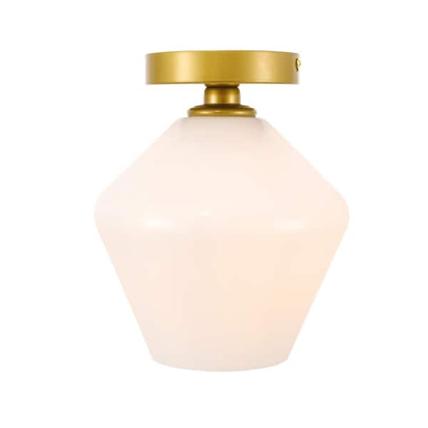 Unbranded Timless Home 7.9 in. 1-Light Industrial Brass and Frosted White Glass Flush Mount with No Bulbs Included