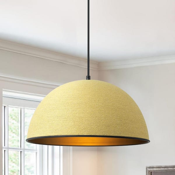 RRTYO Altaf 60-Watt 1-Light Black Modern Farmhouse Hand Woven Rope Bowl Dome Pendant Light for Kitchen Island