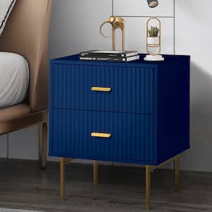 Orena 19.7 in. W x 15.7 in. D x 25.2 in. H 2-Drawer Navy Nightstand with Metal Legs and Ample Storage Space