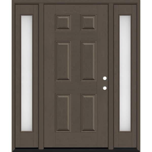 Steves & Sons Regency 68 in. x 80 in. 6-Panel LHIS Ashwood Stain Mahogany Fiberglass Prehung Front Door with Obscure 14 in. SLs 6-9/16