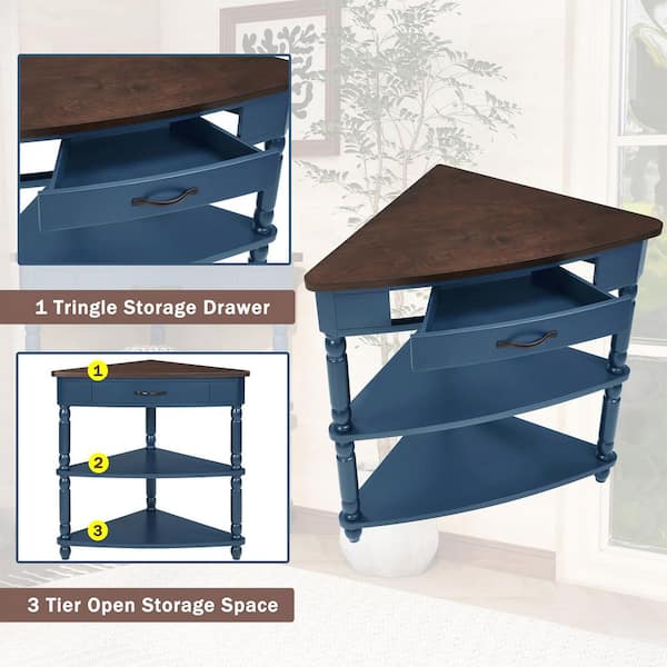 Noble House Azalea 33.86 in. Navy Blue Triangular Wood Corner End