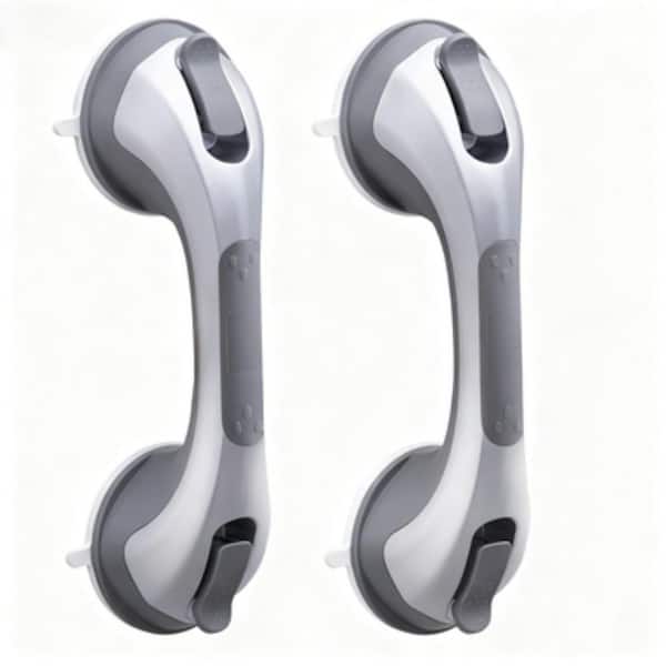 2 Pack 12.2 in. Heavy Duty Suction Grab Bar for Seniors and Elderly, Bathroom Safety Grip No Drilling Waterproof, Silver
