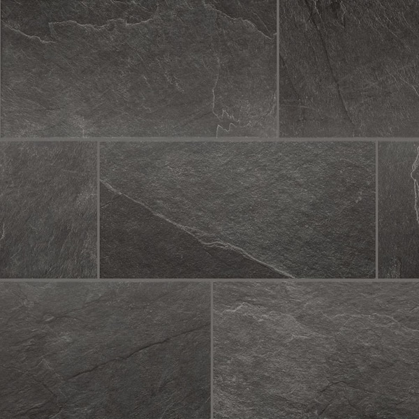 Florida Tile Home Collection Sediment Slate Black 12 in. x 24 in. Porcelain Floor and Wall Tile (13.62 sq. ft./Case)
